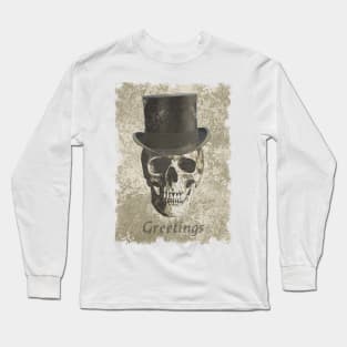 Skull in Top Hat spooky macabre distressed brown Long Sleeve T-Shirt